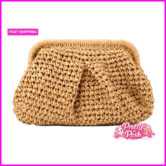 Straw Clutch Purse with Detachable Crossbody Strap Cloud Dumpling Pouch